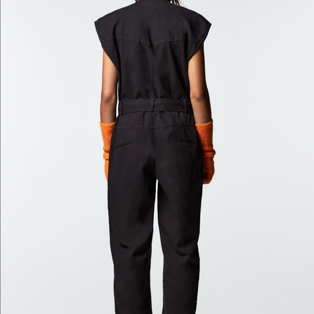 NEW $119 Zara Cotton Linen Blend Utility Jumpsuit with Belt Large FW21 4043/272 - Picture 3 of 15